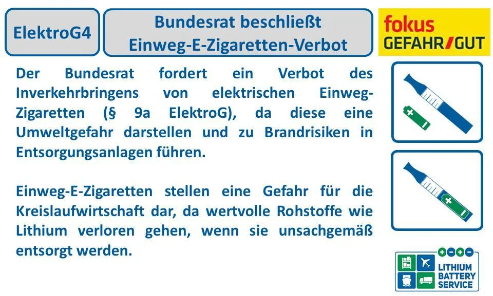 ElektroG4: Bundesrat beschließt Einweg-E-Zigaretten-Verbot fokus ElektroG4 - Einweg-E-Zigaretten-Verbot