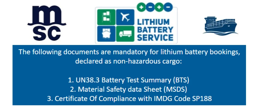Reederei MSC verlangt Erklärung bei Transporten gemäß SV 188 19.03.2023 MSC