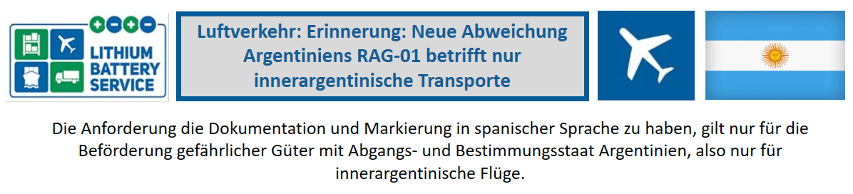 Luftverkehr: Erinnerung: Neue Abweichung Argentiniens RAG-01 betrifft nur innerargentinische Transporte
