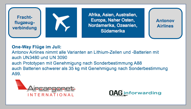 Luftfracht: OAG Inforwarding - Antonov Airlines- Aircargonet International - Neue Routenankündigungen im Juli