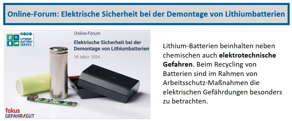 Online-Forum: Elektrische Sicherheit bei der Demontage von Lithiumbatterien 2024-03-08 Elektrische Sicherheit de