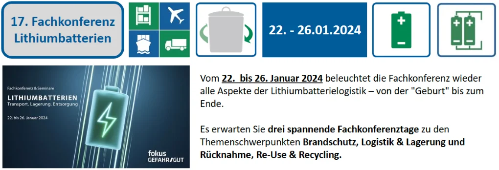 17. Fachkonferenz Lithiumbatterien 22. - 26. Januar 2024 10.10.2023 17. Fachkonferenz de