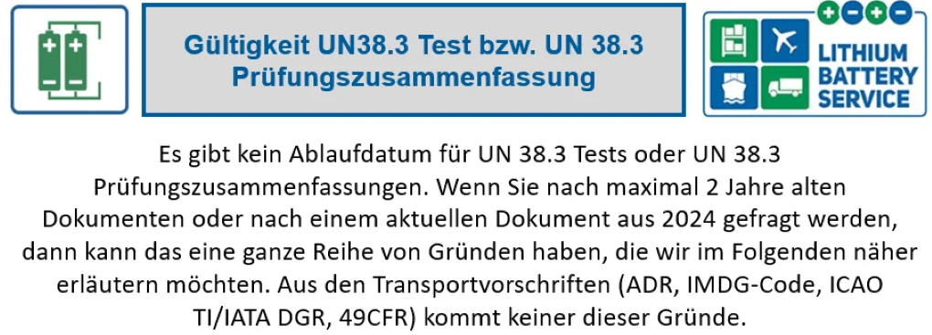 Gültigkeit UN38.3 Test bzw. UN 38.3 Prüfungszusammenfassung 2024-09-19 UN38.3 de