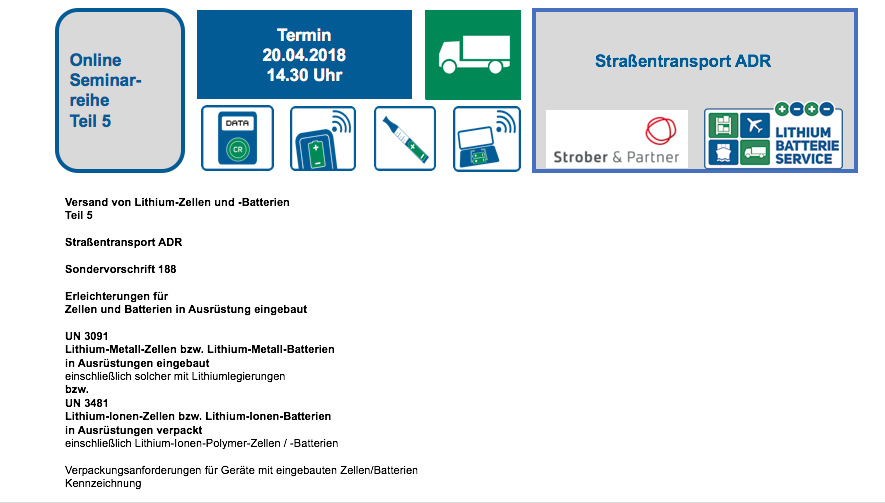Online Seminar Reihe - Teil 5 Versand von Lithium-Zellen und -Batterien in Ausrüstung BFTeil5Onlineseminarreihe20-4-2018