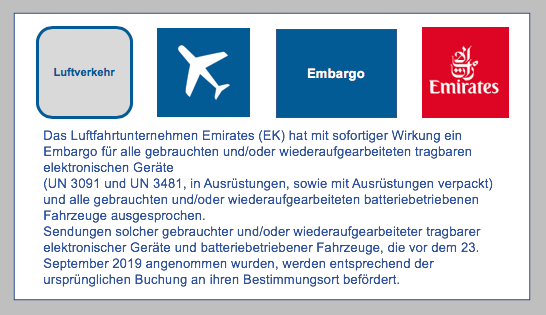 Luftfahrtunternehmen Emirates(EK): Embargo BF-DE-Embargo-Emirates-Lithium-Ionen-Batterien-UN-3091-UN-3481