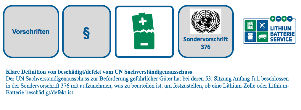 Klare Definition von beschädigt/defekt vom UN Sachverständigenausschuss- was ist zu beurteilen, um festzustellen, ob eine Lithium-Zelle oder Lithium-Batterie beschädigt/defekt ist. BF-DE-SV-376-Defekte-bescha-digt
