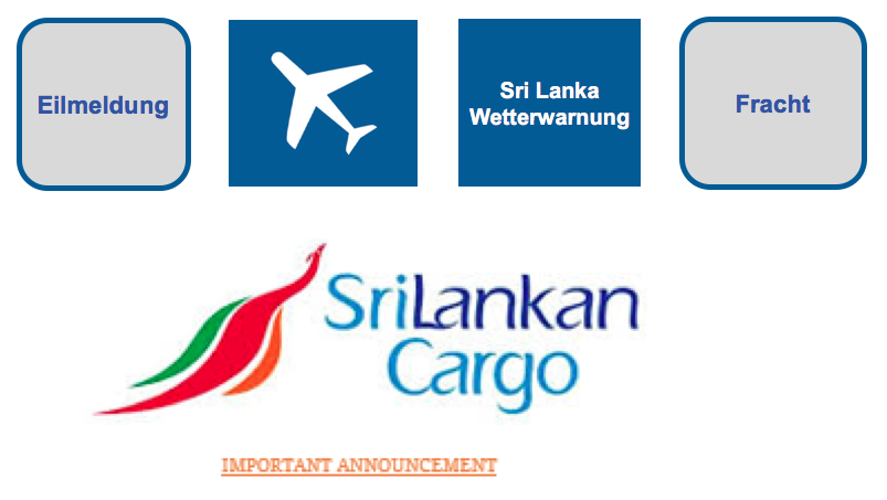 Massive Regenfälle in Colombo CMB Sri Lanka - Fracht unbedingt vor Nässe schützen Sri Lankan Airlines hat über OAL Forwarding mitgeteilt, dass für die nächsten Wochen alle Fracht bestmöglich von außen gegen Feuchtigkeit zu schützen ist.