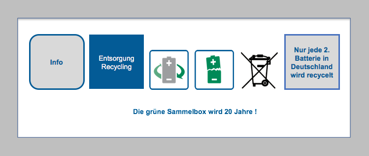 Nur jede zweite Batterie in Deutschland wird recycelt ! Die grüne Sammelbox wird 20 Jahre !