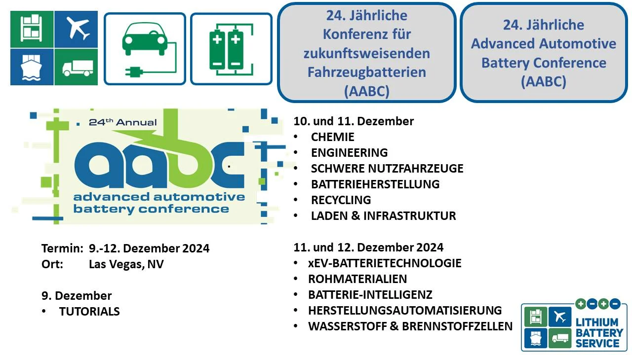 24. Jährliche Konferenz für zukunftsweisende Autobatterien (Advanced Automotive Battery Conference (AABC)) 24th Annual aabc de
